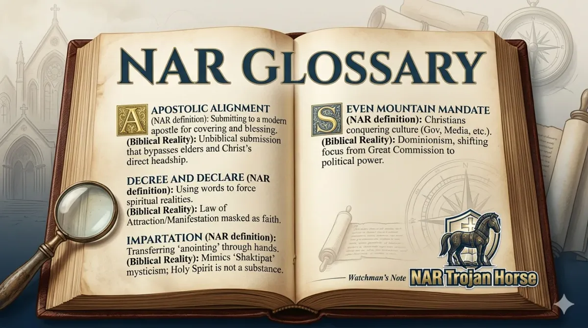 NAR Glossary: Definitions of New Apostolic Reformation buzzwords and definitions using the Double-Definition Method, featured in image_4.png on the NAR Trojan Horse website.